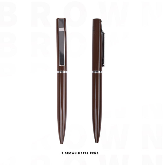 2 Brown metal pens